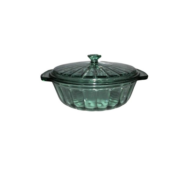 80s-90s, Round Casserole w/Lid, Green Anchor Hocking, Excellent, 2 Q - Picture 7 of 10